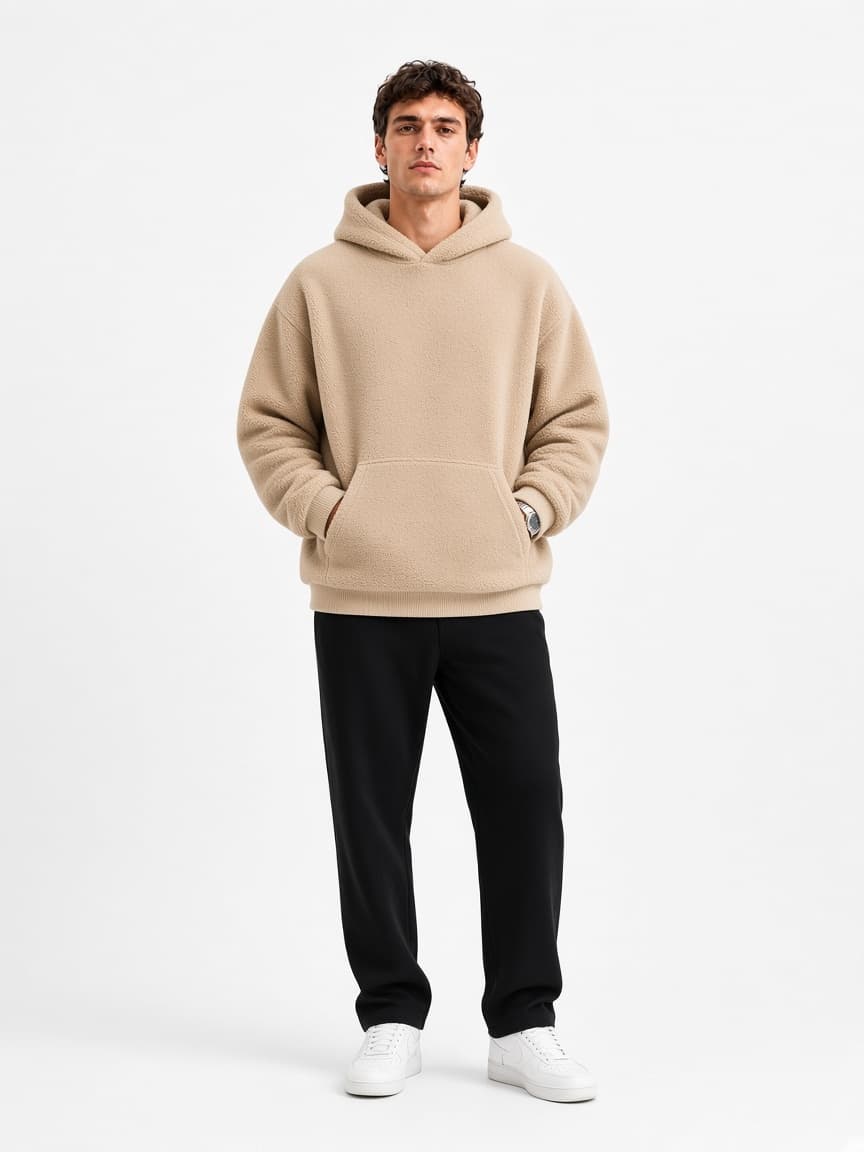 Heavy Boxy Fleece Hoodie - Sand Beige