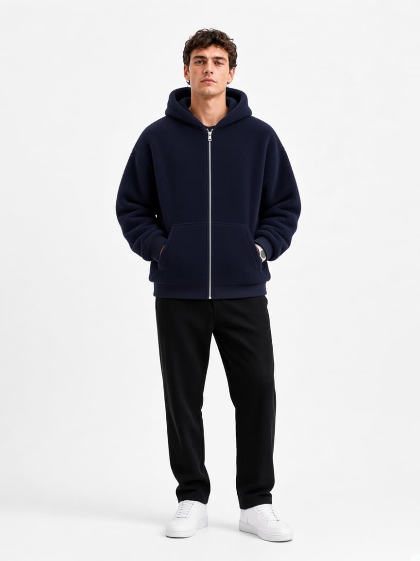 Cropped Zip Fleece Hoodie - Midnight Black