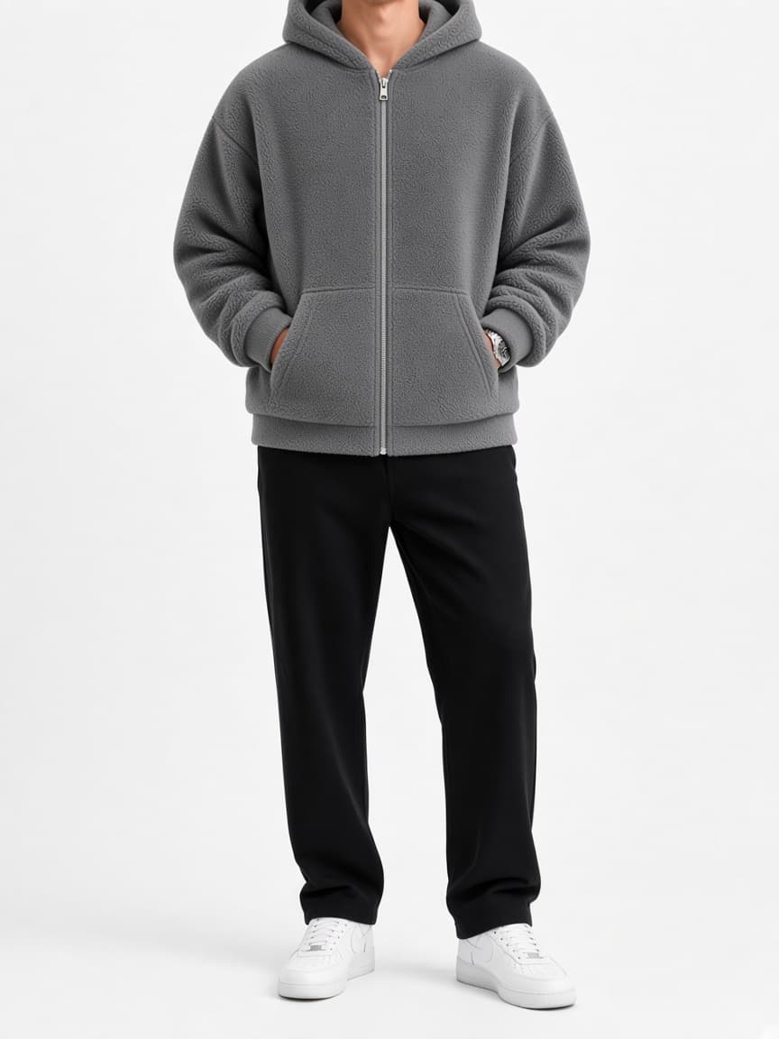 Classic Zip Fleece Hoodie - Heather Grey