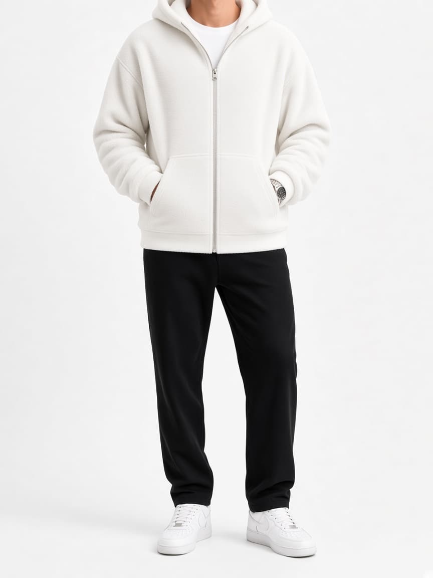 Classic Zip Fleece Hoodie - Optic White