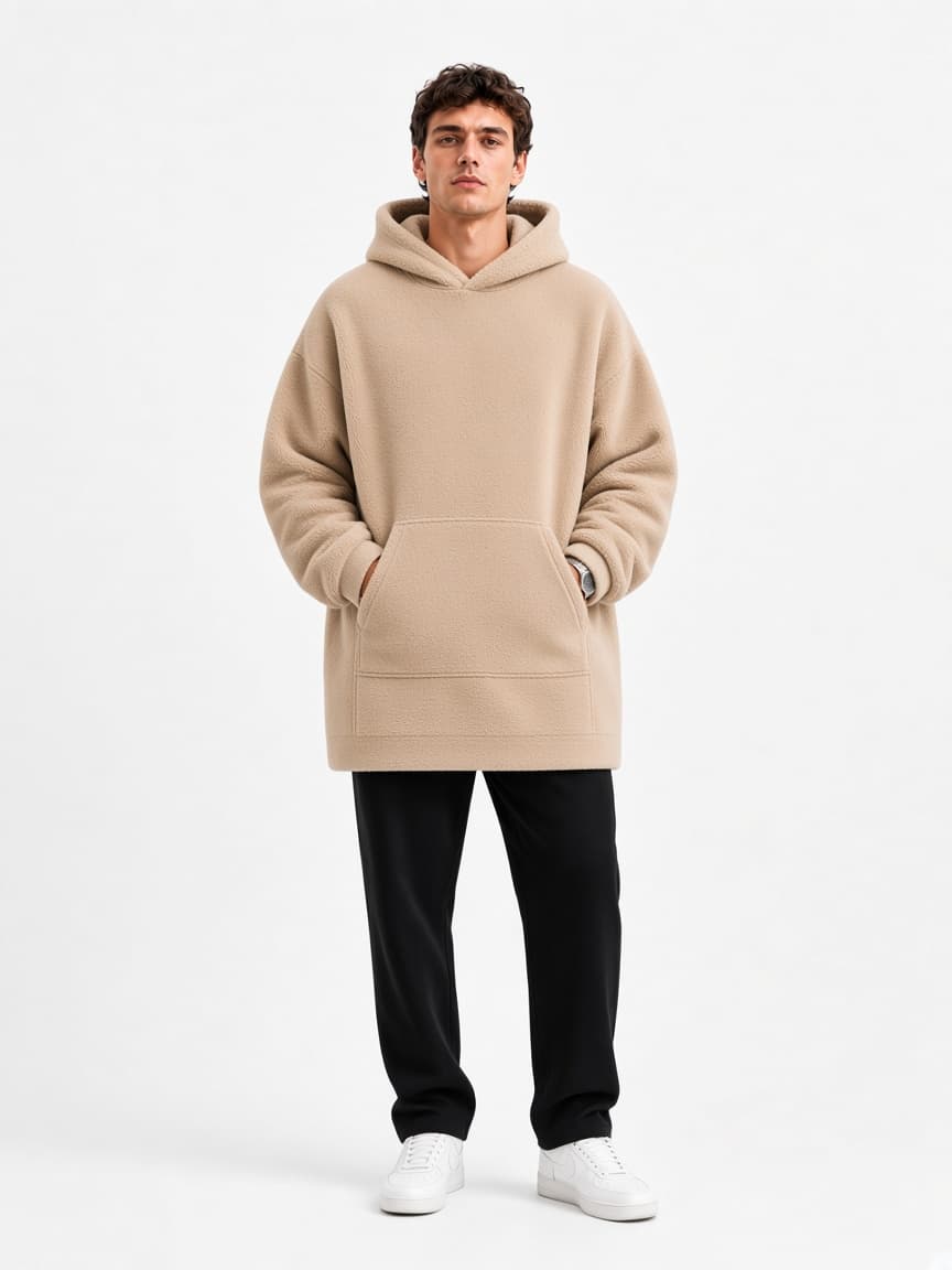 Oversized Fleece Hoodie - Sand Beige