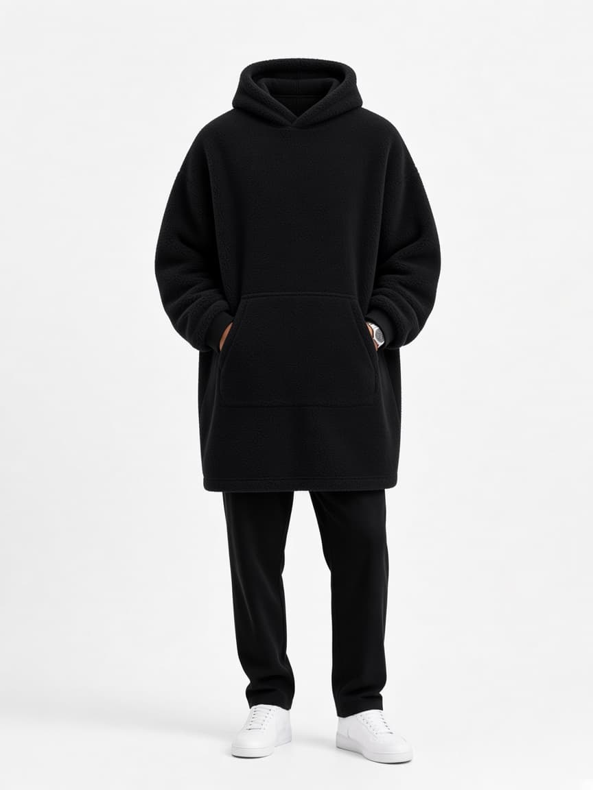 Oversized Fleece Hoodie - Midnight Black