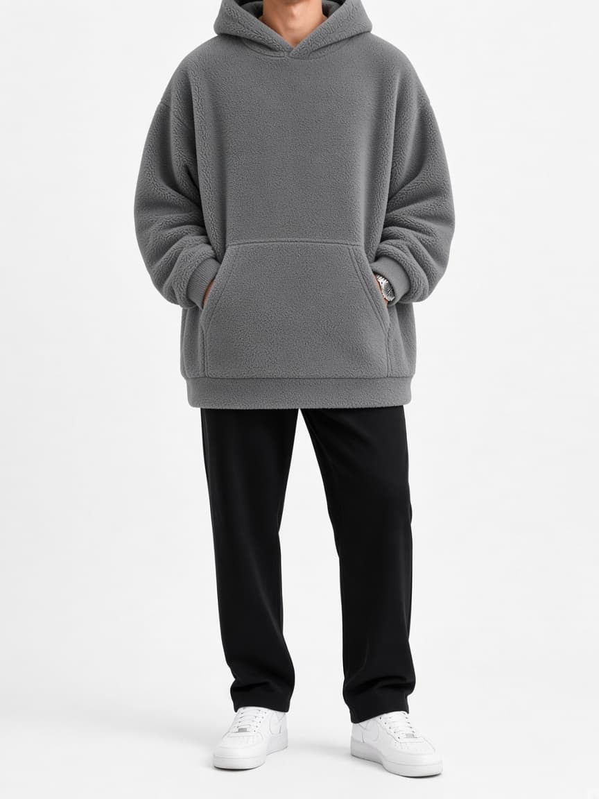 Oversized Fleece Hoodie - Heather Grey