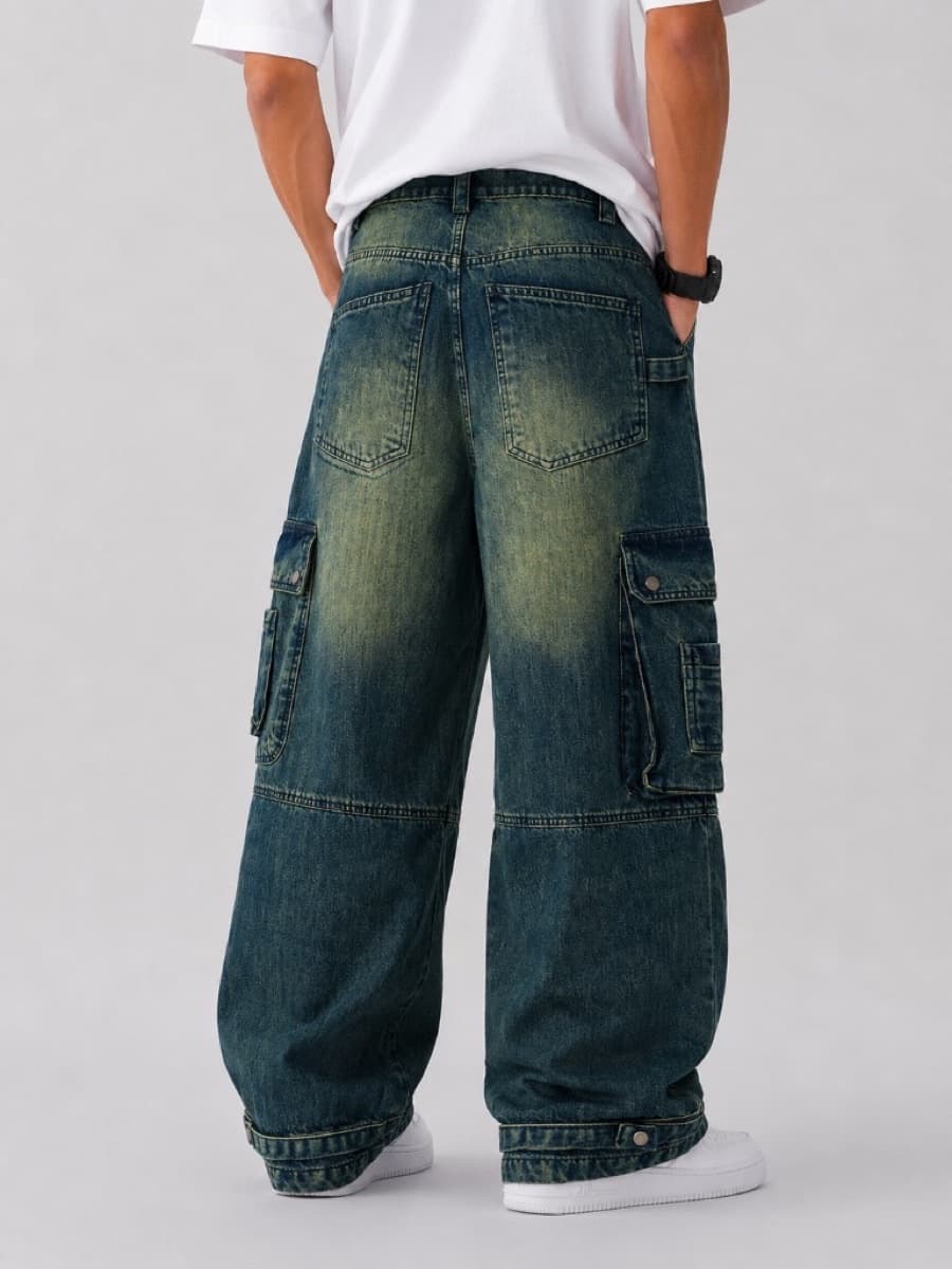 Vintage Blue Cargo Jeans - Vintage Blue - Back