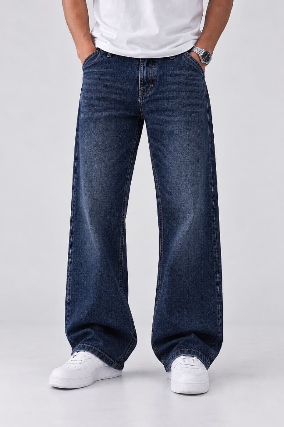 Indigo Pattern Relaxed Jeans - Indigo Pattern