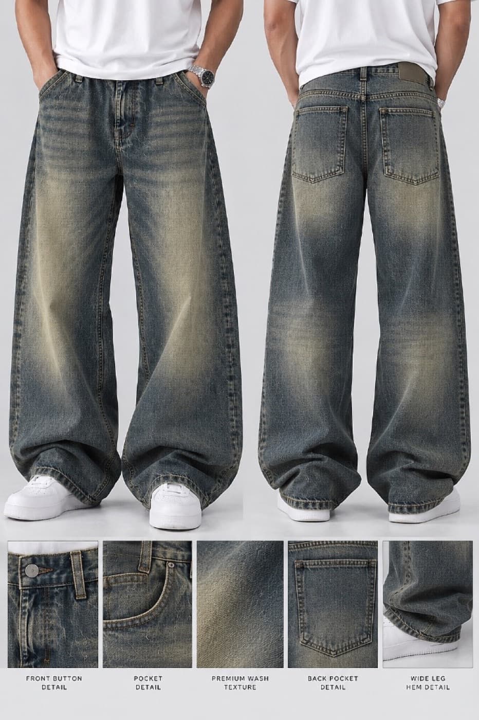 Vintage Wide Leg Jeans - Vintage Blue - View 02