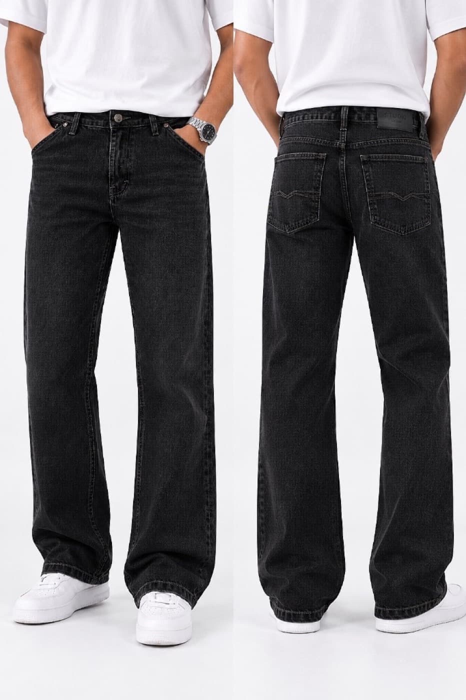 Washed Black Wide Leg Jeans - Washed Black - View 02