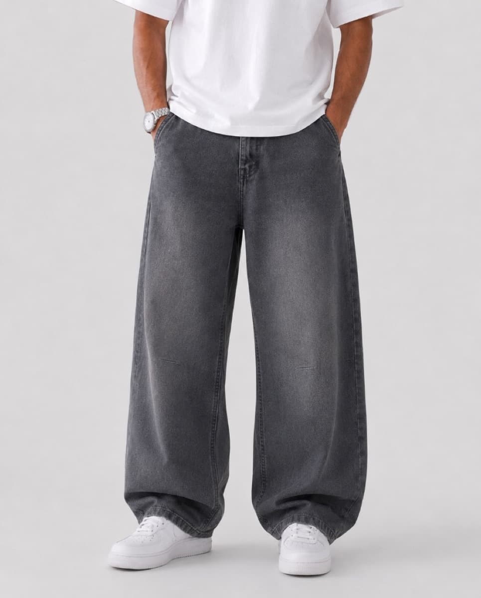 Baggy Washed Denim Jeans - Charcoal Wash
