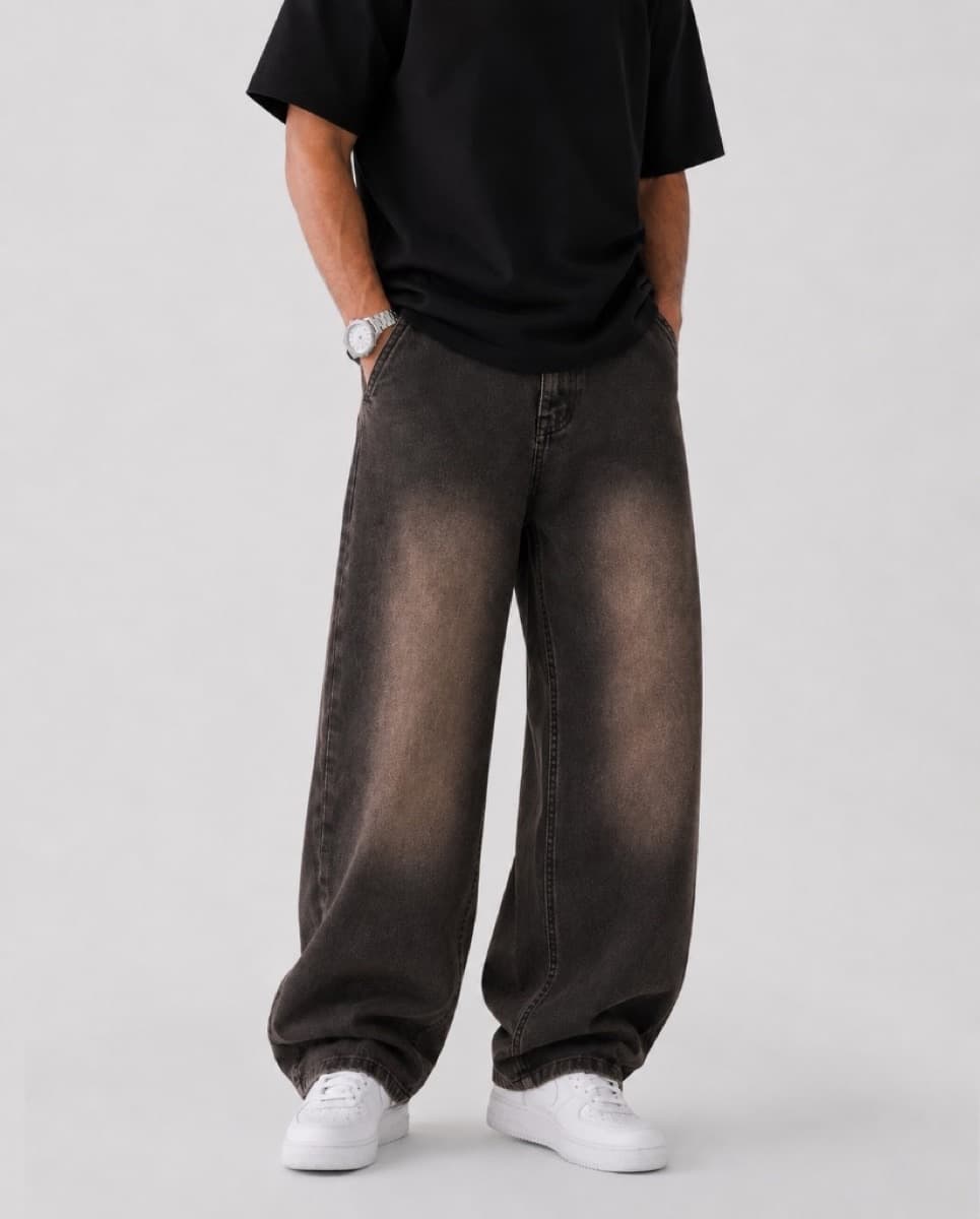Vintage Wash Baggy Jeans - Vintage Brown