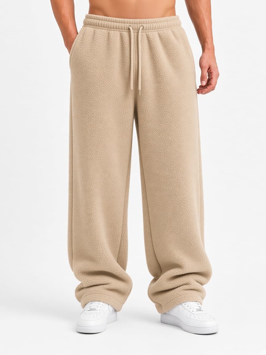 Wide Fleece Trouser - Sand Beige