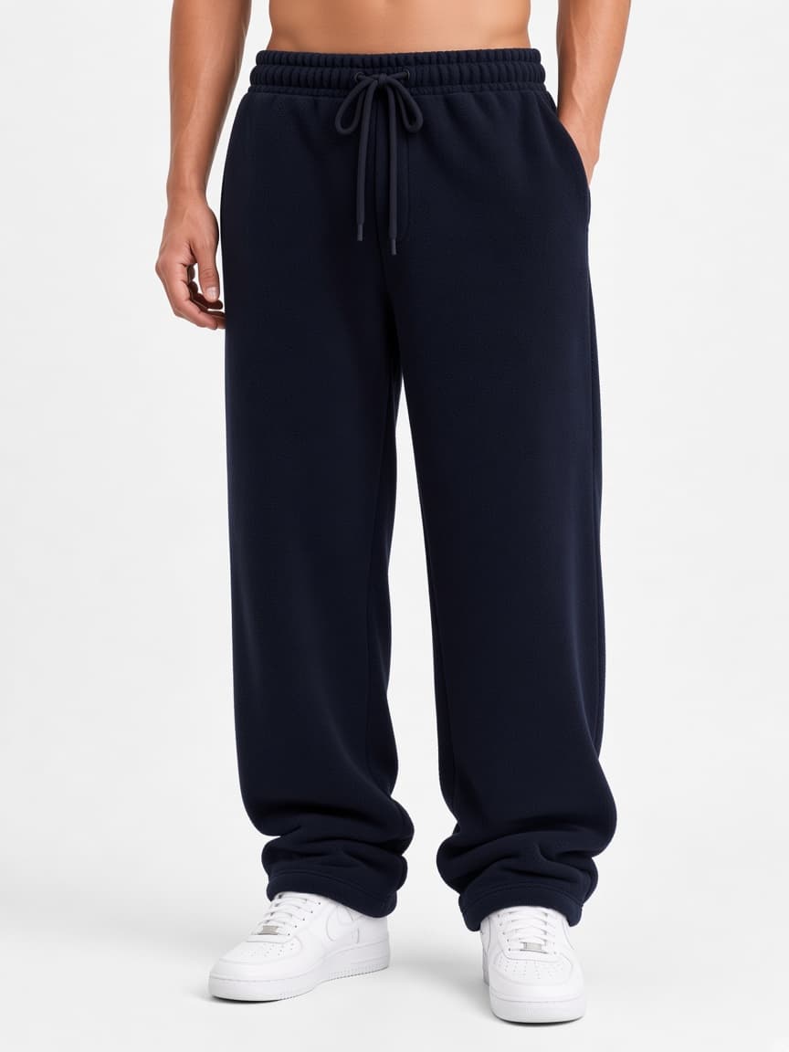 Wide Fleece Trouser - Midnight Black